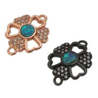 Cubic Zirconia Micro Pave Brass Connector, with Opal, Flower, plated, DIY & micro pave cubic zirconia & 1/1 loop Approx 1mm 