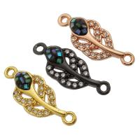 Cubic Zirconia Micro Pave Brass Connector, with Abalone Shell, Leaf, plated, DIY & micro pave cubic zirconia & 1/1 loop Approx 2mm 