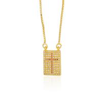 Cubic Zircon Micro Pave Brass Necklace, Square, gold color plated, Unisex & micro pave cubic zirconia cm 