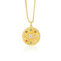 Evil Eye Jewelry Necklace, Brass, Flat Round, gold color plated, micro pave cubic zirconia & for woman, gold, 480mm 