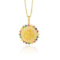 Cubic Zircon Micro Pave Brass Necklace, gold color plated & micro pave cubic zirconia & for woman, multi-colored, 480mm 