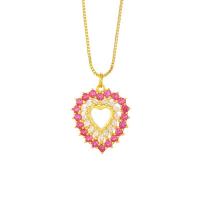 Cubic Zircon Micro Pave Brass Necklace, Heart, gold color plated, micro pave cubic zirconia & for woman cm 