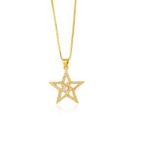 Cubic Zircon Micro Pave Brass Necklace, Star, gold color plated & micro pave cubic zirconia & for woman cm 