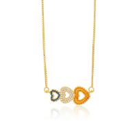 Cubic Zircon Micro Pave Brass Necklace, Heart, gold color plated, micro pave cubic zirconia & for woman, gold cm 