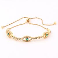Evil Eye Jewelry Bracelet, Brass, gold color plated, Adjustable & micro pave cubic zirconia & for woman 17mm 