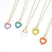 Brass Jewelry Necklace, Heart, real gold plated, for woman & enamel Approx 17.7 Inch 