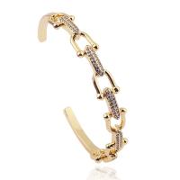 Brass Cuff Bangle, real gold plated, micro pave cubic zirconia & for woman 