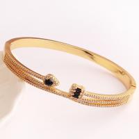 Brass Bangle, real gold plated, micro pave cubic zirconia & for woman 