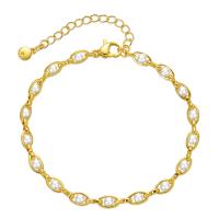 Bracelets de perles en plastique, laiton, avec perle de plastique, avec 1.97inch chaînes de rallonge, Plaqué d'or 18K, bijoux de mode & pour femme Environ 6.7 pouce, Vendu par PC