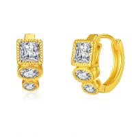 Brass Huggie Hoop Earring, Geometrical Pattern, 18K gold plated, fashion jewelry & micro pave cubic zirconia & for woman 