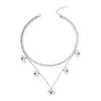 Evil Eye Jewelry Necklace, Zinc Alloy, with 1.97inch extender chain, platinum color plated, Double Layer & for woman & with rhinestone & hollow, 14mm Approx 14.57 Inch 