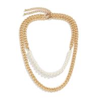 Eisen Halskette, mit Kunststoff Perlen, mit Verlängerungskettchen von 2.7inch, plattiert, Doppelschicht & für den Menschen, keine, Länge:ca. 15.7 ZollInch, ca. 19.6 ZollInch, verkauft von PC