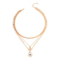 Fashion Multi Layer Necklace, Zinc Alloy, with 1.97inch extender chain, Evil Eye, gold color plated, multilayer & for woman & with rhinestone & hollow Approx 14.17 Inch 