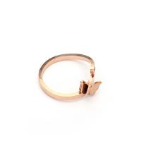 Rhinestone Stainless Steel Finger Ring, 304 Stainless Steel, Butterfly, real rose gold plated, adjustable & for woman & with rhinestone, US Ring 