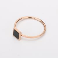 Stainless Steel Finger Ring, 304 Stainless Steel, with Black Shell, Square, real rose gold plated & for woman, US Ring 