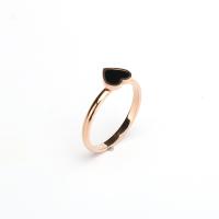 Stainless Steel Finger Ring, 304 Stainless Steel, with Black Shell, Heart, real rose gold plated & for woman, US Ring 