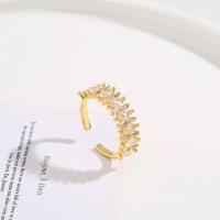 Brass Cuff Finger Ring, real gold plated, Adjustable & micro pave cubic zirconia & for woman, 7.4mm 