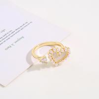 Brass Cuff Finger Ring, with Plastic Pearl, real gold plated, Adjustable & micro pave cubic zirconia & for woman & enamel 