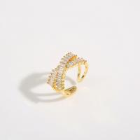 Brass Cuff Finger Ring, real gold plated, Adjustable & micro pave cubic zirconia & for woman 