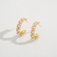 Cubic Zirconia Micro Pave Brass Earring, with Plastic Pearl, real gold plated, micro pave cubic zirconia & for woman 