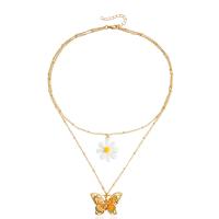 Resin Zinc Alloy Necklace, with Resin, Butterfly, gold color plated, Double Layer & fashion jewelry & for woman, two different colored, 25mm cm 