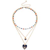 Fashion Multi Layer Necklace, Zinc Alloy, gold color plated, three layers & fashion jewelry & evil eye pattern & for woman & enamel, multi-colored, 25mm cm 