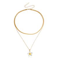 Enamel Zinc Alloy Necklace, with 10cm extender chain, Flower, gold color plated, Double Layer & fashion jewelry & for woman, golden, 20mm cm 