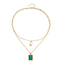 Crystal Zinc Alloy Necklace, with Crystal, with 5cm extender chain, gold color plated, Double Layer & fashion jewelry & for woman, two different colored, 20mm cm 