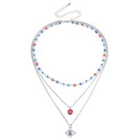 Evil Eye Jewelry Necklace, Zinc Alloy, silver color plated, three layers & fashion jewelry & for woman & enamel & with rhinestone, multi-colored cm 