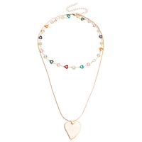 Enamel Zinc Alloy Necklace, with Acrylic, Heart, gold color plated, Double Layer & fashion jewelry & for woman, multi-colored, 30mm cm 