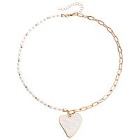 Enamel Zinc Alloy Necklace, with ABS Plastic Pearl & Acrylic, Heart, gold color plated, fashion jewelry & for woman, two different colored, 30mm cm 