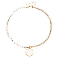 Plastic Pearl Necklace, Zinc Alloy, with ABS Plastic Pearl & Acrylic, gold color plated, fashion jewelry & micro pave cubic zirconia & for woman, two different colored, 30mm cm 
