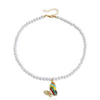 Plastic Pearl Necklace, Zinc Alloy, with ABS Plastic Pearl & Acrylic, Butterfly, fashion jewelry & for woman, multi-colored cm 