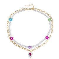 Plastic Pearl Necklace, Zinc Alloy, with ABS Plastic Pearl, gold color plated, Double Layer & fashion jewelry & for woman, multi-colored, 20mm cm 