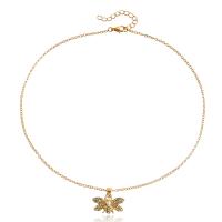 Rhinestone Zinc Alloy Necklace, Butterfly, gold color plated, fashion jewelry & for woman & with rhinestone, golden, 25mm cm 