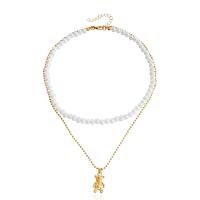 プラスチック真珠のネックレス, 亜鉛合金, とともに ABS 樹脂パール, クマ, ゴールドメッキ, ダブルレイヤー & ファッションジュエリー & 女性用, 2色の異なる, 25mm, 長さ:45 センチ, 売り手 ストランド