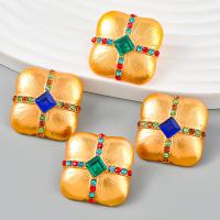 Zinc Alloy Rhinestone Stud Earring, with acrylic rhinestone, Square, gold color plated, fashion jewelry & for woman 