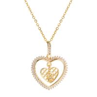 Cubic Zircon Micro Pave Brass Necklace, with 5 extender chain, Heart, 18K gold plated, fashion jewelry & micro pave cubic zirconia & for woman, golden cm 