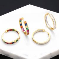 Brass Hoop Earring, 18K gold plated, fashion jewelry & for woman & with cubic zirconia 