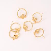 Brass Earring Drop Component, Donut, gold color plated, DIY & micro pave cubic zirconia & hollow, golden 