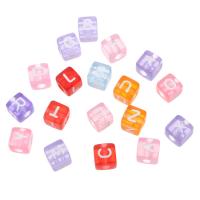 Acryl Alphabet Perlen, Quadrat, DIY & verschiedene Muster für Wahl & Emaille, keine, 10x10x10mm, Bohrung:ca. 4mm, verkauft von Tasche