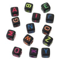 Acryl Alphabet Perlen, Quadrat, DIY & verschiedene Muster für Wahl & Emaille, keine, 9x9x9mm, Bohrung:ca. 3.5mm, verkauft von Tasche