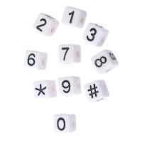 Acryl Zahlen Perlen, Quadrat, DIY & verschiedene Muster für Wahl & Emaille, keine, 10x10x10mm, Bohrung:ca. 4mm, verkauft von Tasche