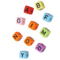 Acryl Alphabet Perlen, Quadrat, DIY & verschiedene Muster für Wahl & Emaille, keine, 9.5x9.5x9.5mm, Bohrung:ca. 4mm, verkauft von Tasche