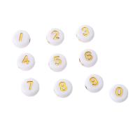Acryl Zahlen Perlen, flache Runde, DIY & verschiedene Muster für Wahl & Emaille, keine, 7x7x3.5mm, Bohrung:ca. 1mm, verkauft von Tasche