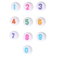 Acryl Zahlen Perlen, flache Runde, DIY & verschiedene Muster für Wahl & Emaille, keine, 7x7x4mm, Bohrung:ca. 1mm, verkauft von Tasche