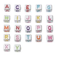 Acryl Alphabet Perlen, Quadrat, DIY & verschiedene Muster für Wahl & Emaille, keine, 5x5x5mm, Bohrung:ca. 2mm, verkauft von Tasche