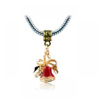 Zinc Alloy European Pendants, Christmas Bell, gold color plated, Unisex & enamel, red Approx 