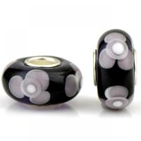 Art und Weise Lampwork European Beads, mit Eisen, Laterne, silberfarben plattiert, DIY, schwarz, 8x14mm, ca. 100PCs/Tasche, verkauft von Tasche