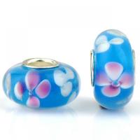 Lampwork European Large Hole Beads, with Iron, Lantern, silver color plated, DIY, blue Approx 